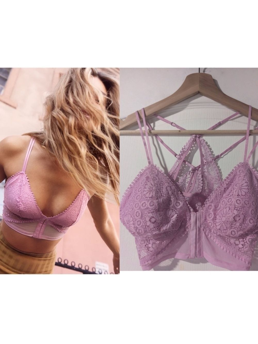 NEW! Aerie | Joy Lace Padded Longline Bralette In Violet Willow Pink